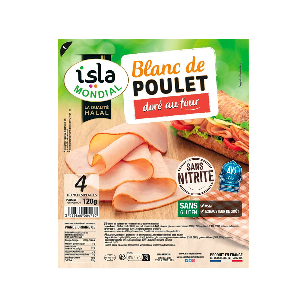 BLANC DE POULET DORE 4 TRANCHES ISLA MONDIAL - 120G