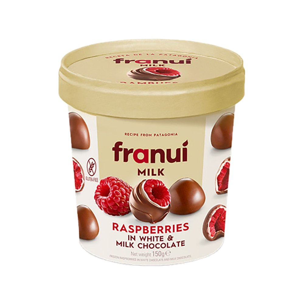 FRAMBOISE ENROBÉES DE CHOCOLAT BLANC ET AU LAIT FRANUI - 150G